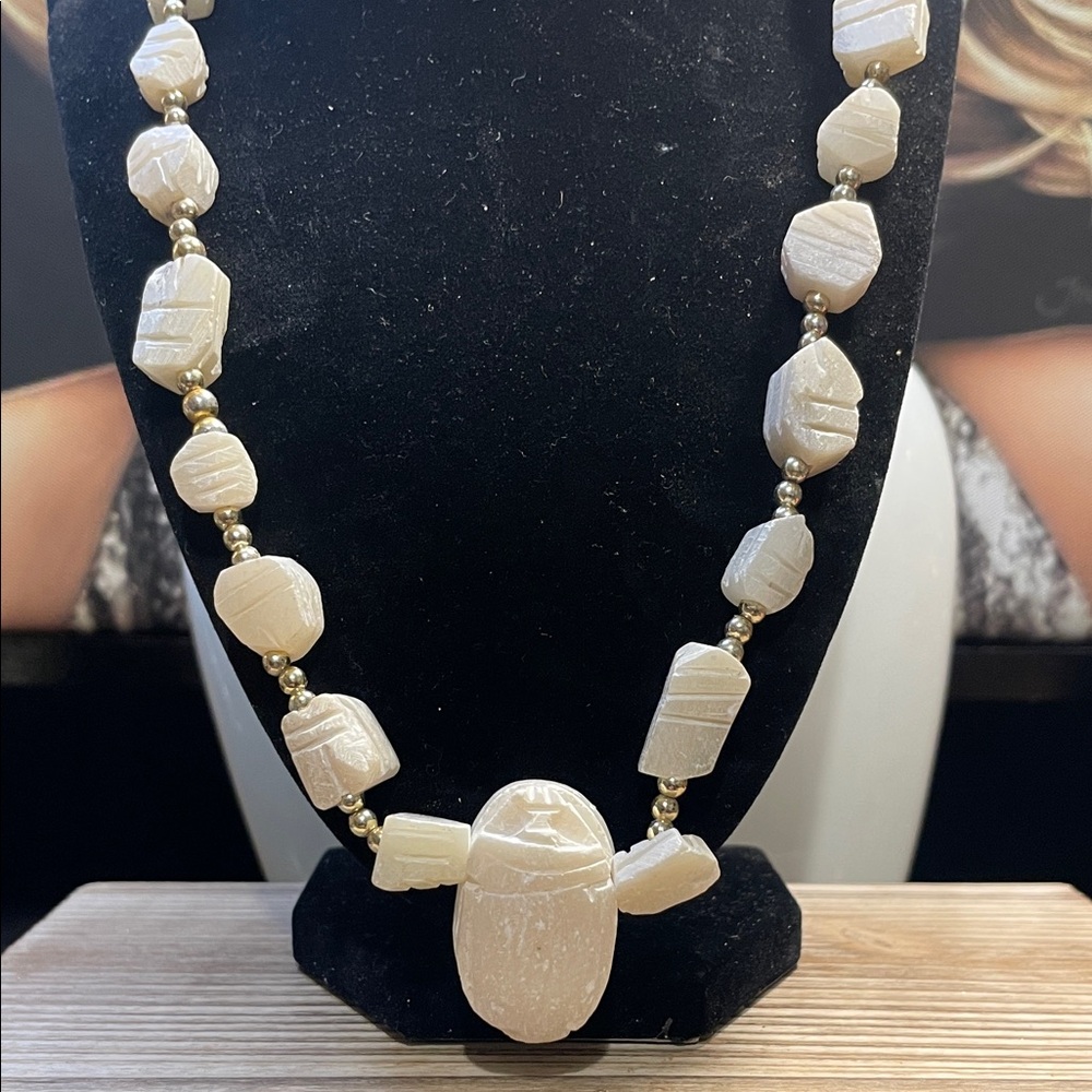 Cream Scarab Beaded Necklace SOLD